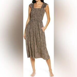 Nordstrom leopard print smocked square neck moonlight dress